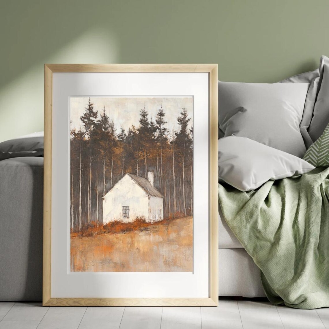 Autumn Tales White Cottage Pine Forest Moody Vintage Farmhouse Art Print - Image 4