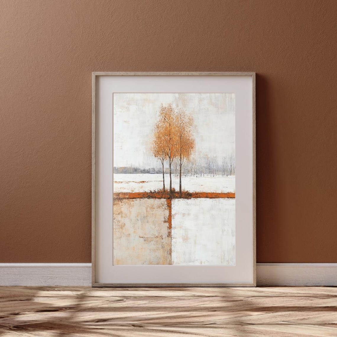 Abstract Minimalist Autumn To Winter Lone Golden Tree Art Print - Image 4