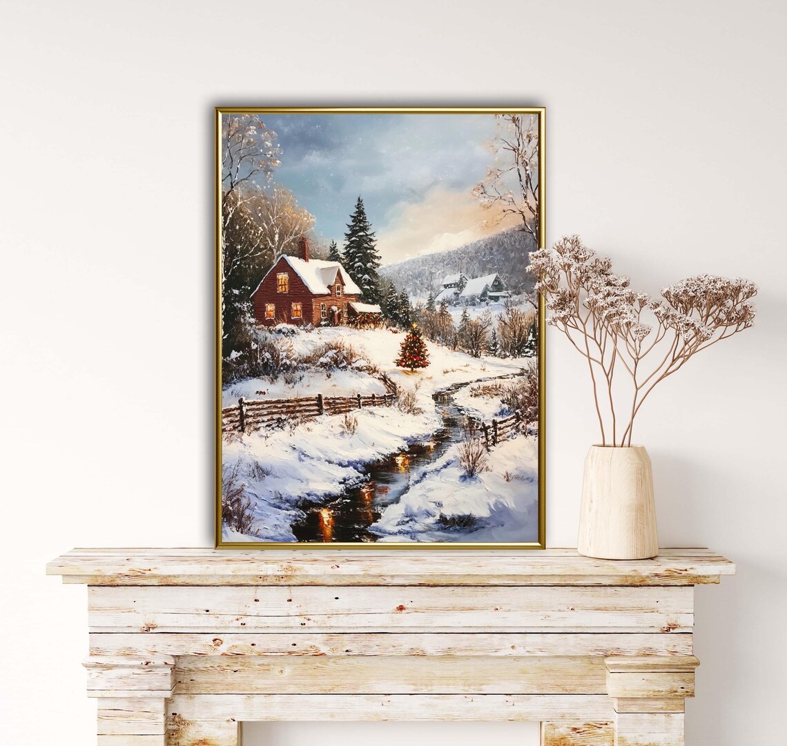 Cozy Winter Cottage Cabin Holiday Art Print - Image 3