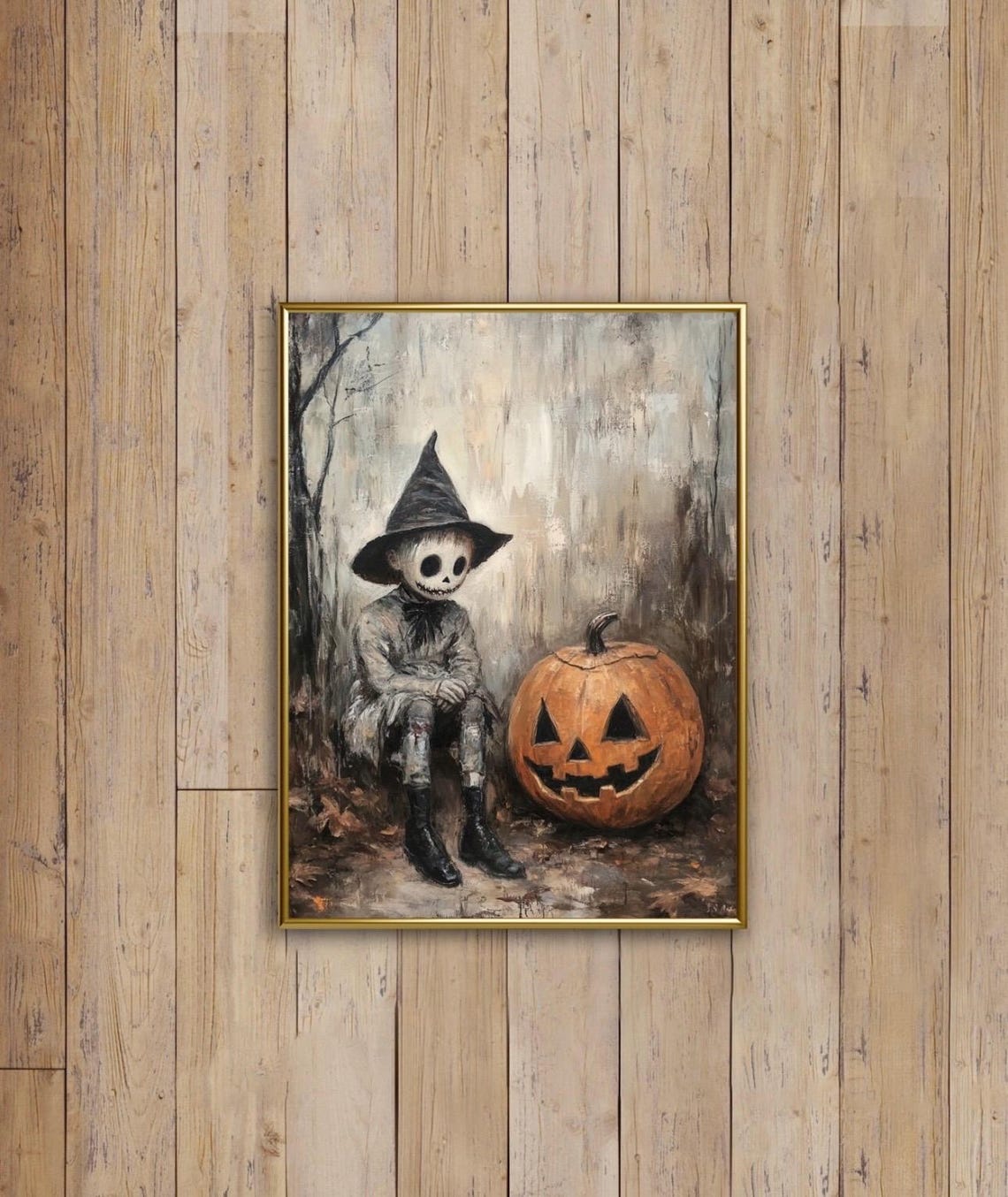 Spooky Skeleton Boy Witch Hat Jack O Lantern Fall Halloween Poster - Image 4