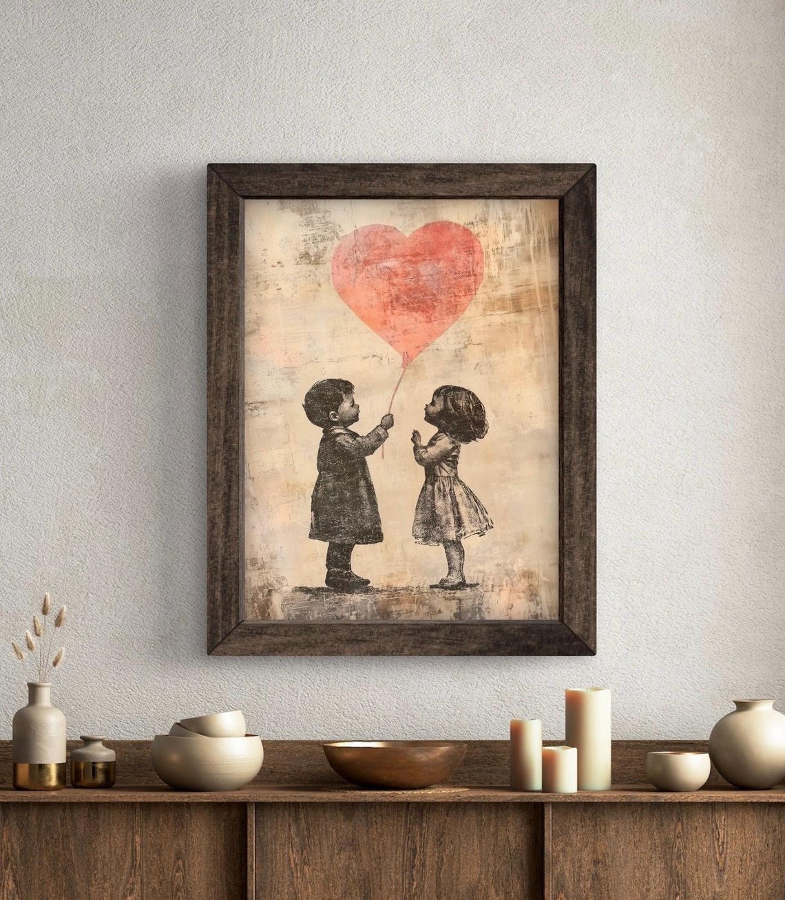 Two Children Giant Heart Balloon Rustic Valentines Day Poster - Image 5