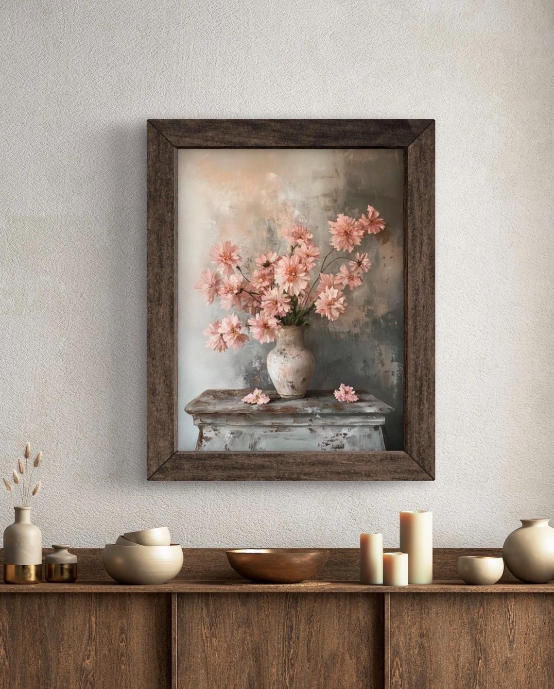 Pink Chrysanthemum Bouquet Antique Vase Still Life Art Poster - Image 5