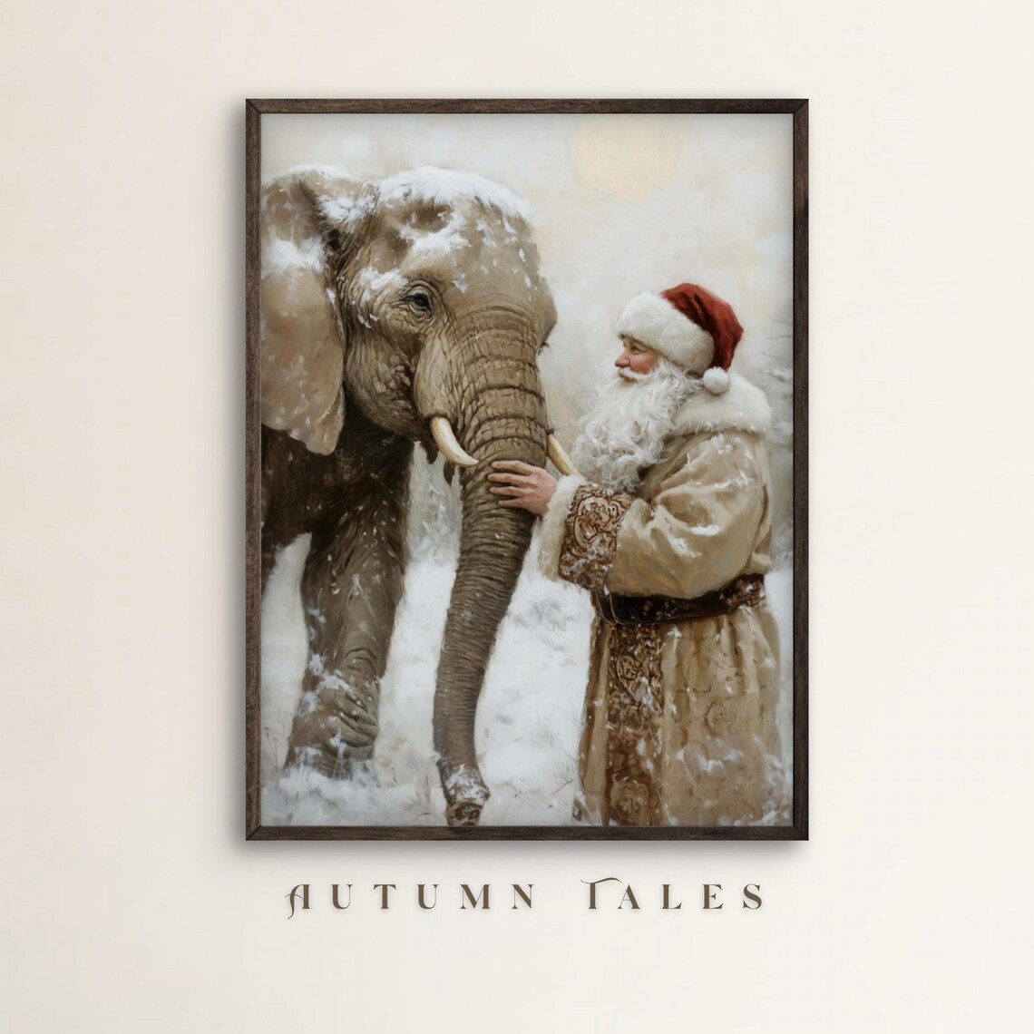 Santa And Elephant Reunion Christmas Poster, Holiday Decor