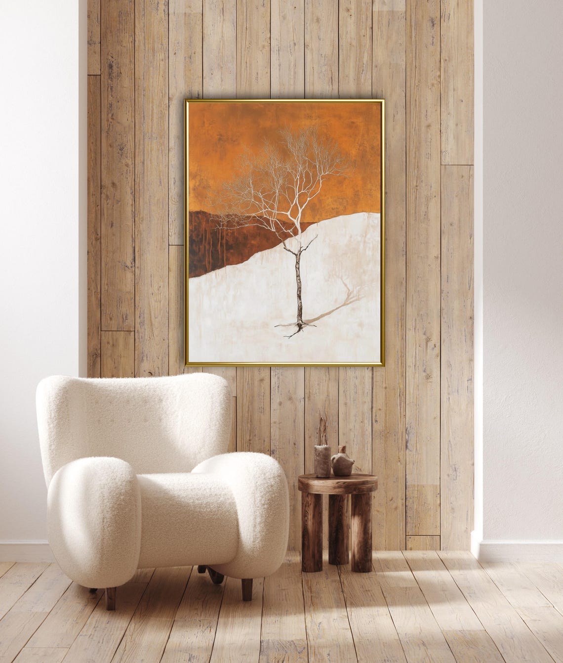 Autumn Tales Bare Tree Burnt Orange Sky Minimalist Art Poster - Image 3