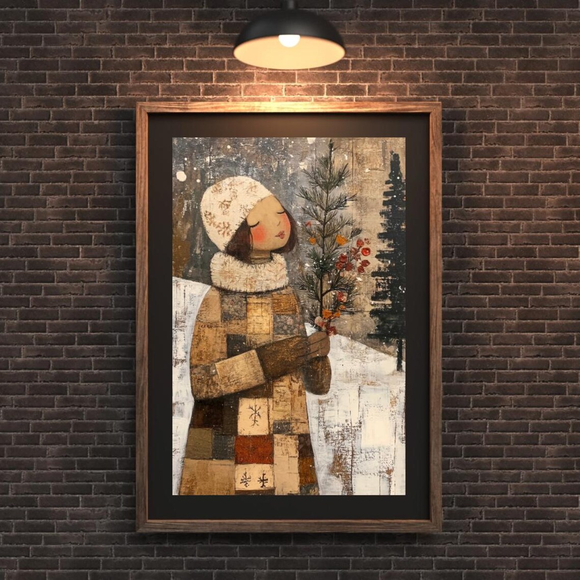 Winter Folk Art Christmas Girl Portrait Art Print - Image 4