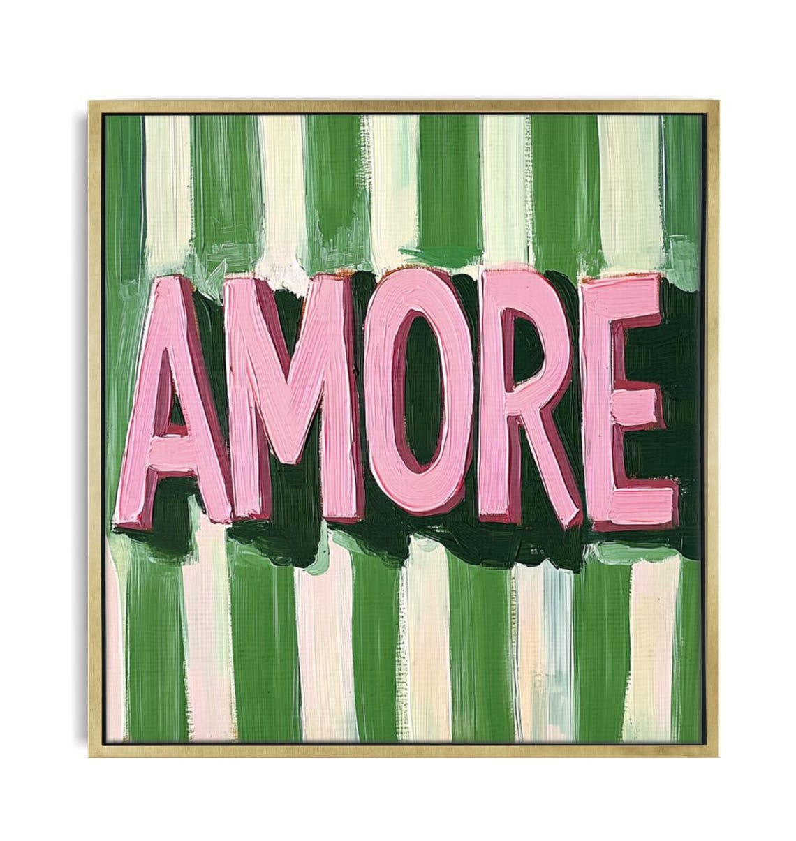 Amore Pink Hand-Painted Bold Lettering Green Stripe Decor Poster