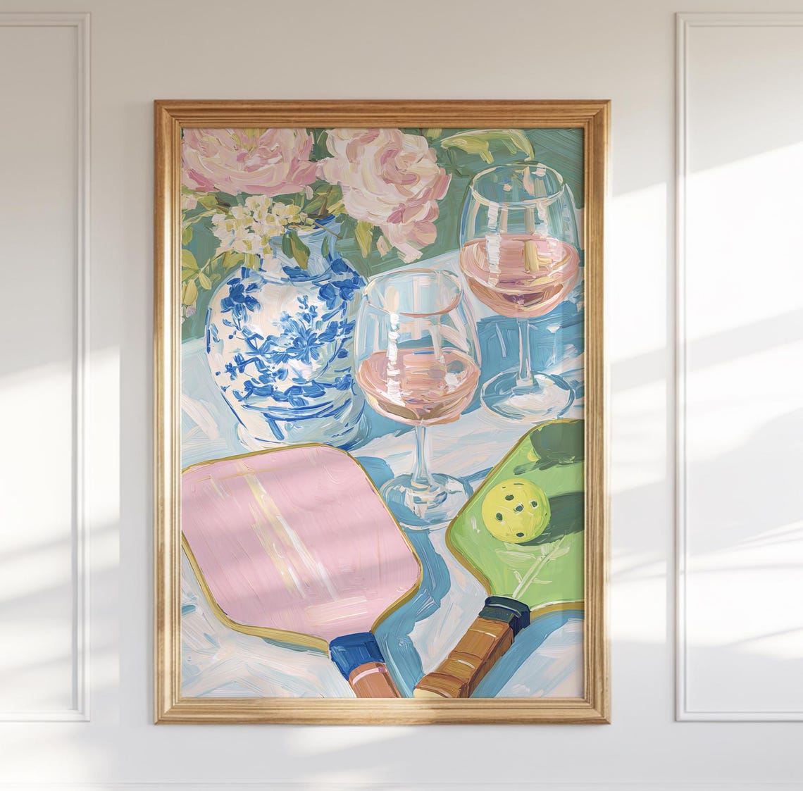 Pickleball Paddles Rosé Chinoiserie Preppy Bar Decor Art Poster