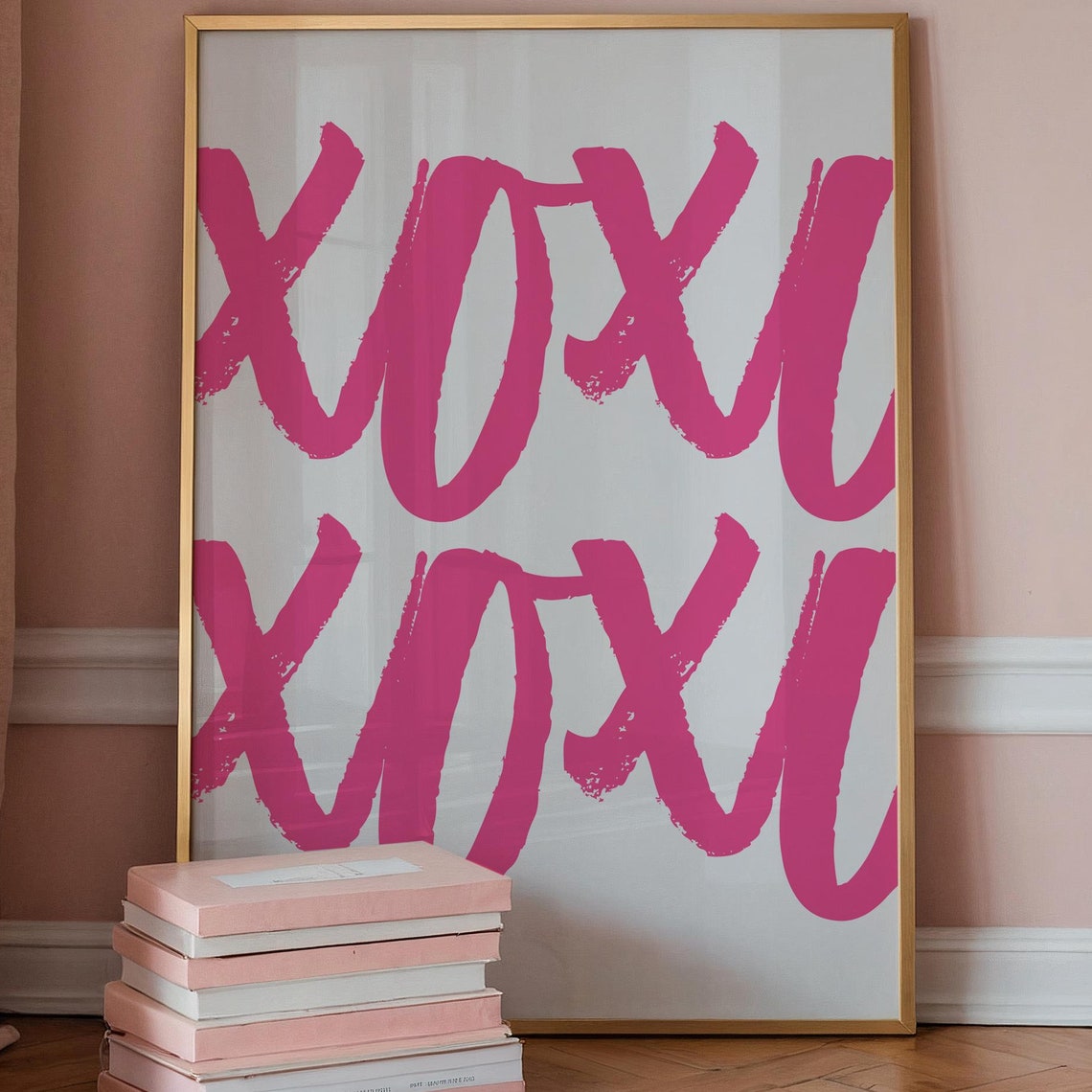 Hot Pink XOXO Brush Script Typography Trendy Valentine Poster - Image 3