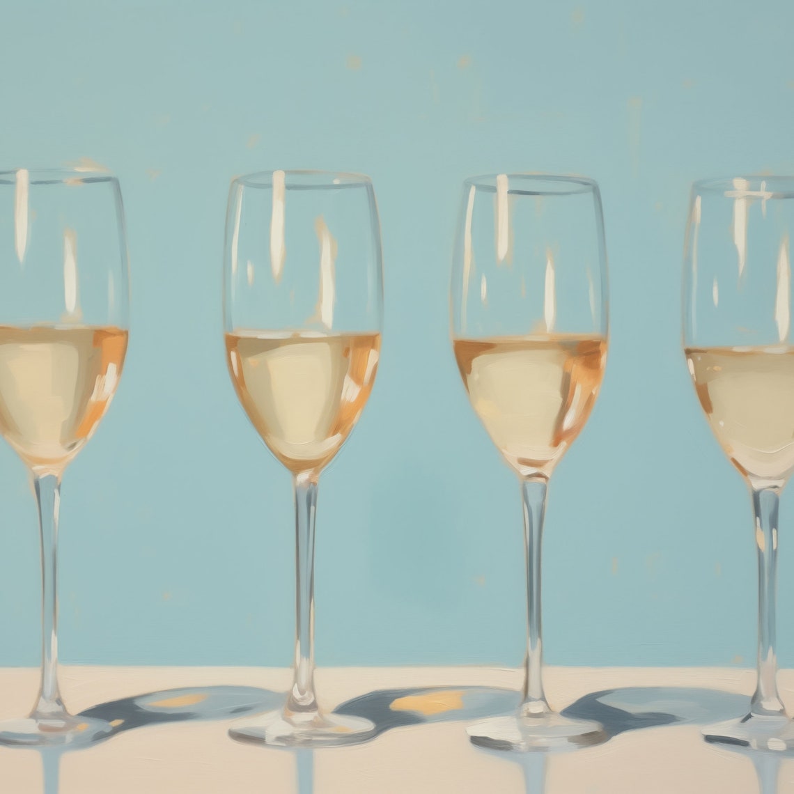 White Wine Glasses Quartet Minimalist Turquoise Bar Cart Art Poster - Image 2