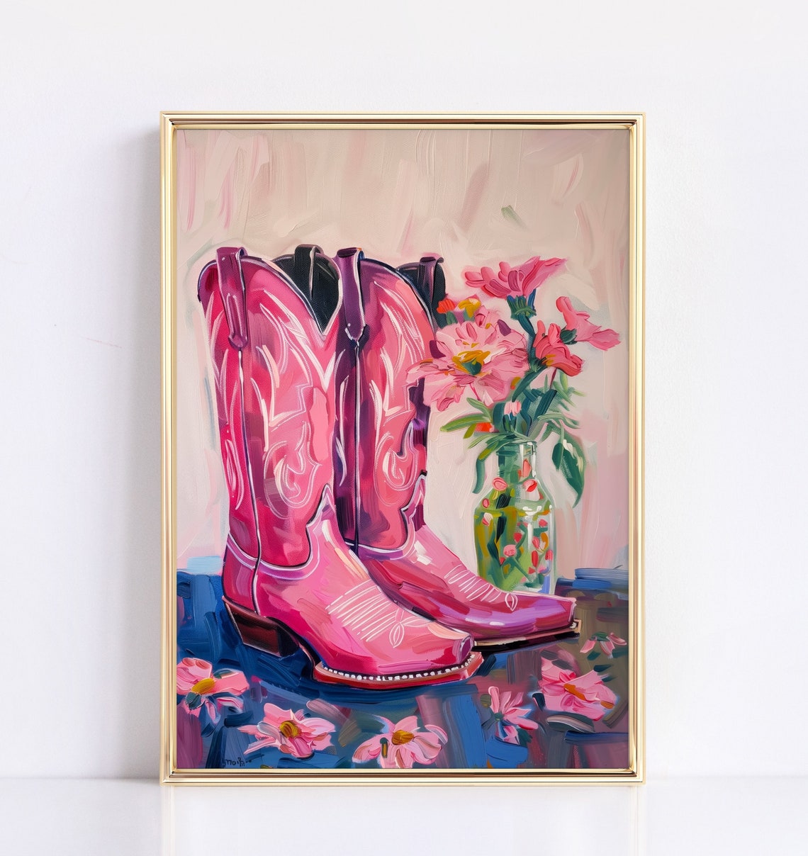 Vintage Pink Cowgirl Boots Painting Western Nursery Art Country Dorm Room Print Boho Girly Poster Cowgirl Nursery Decor