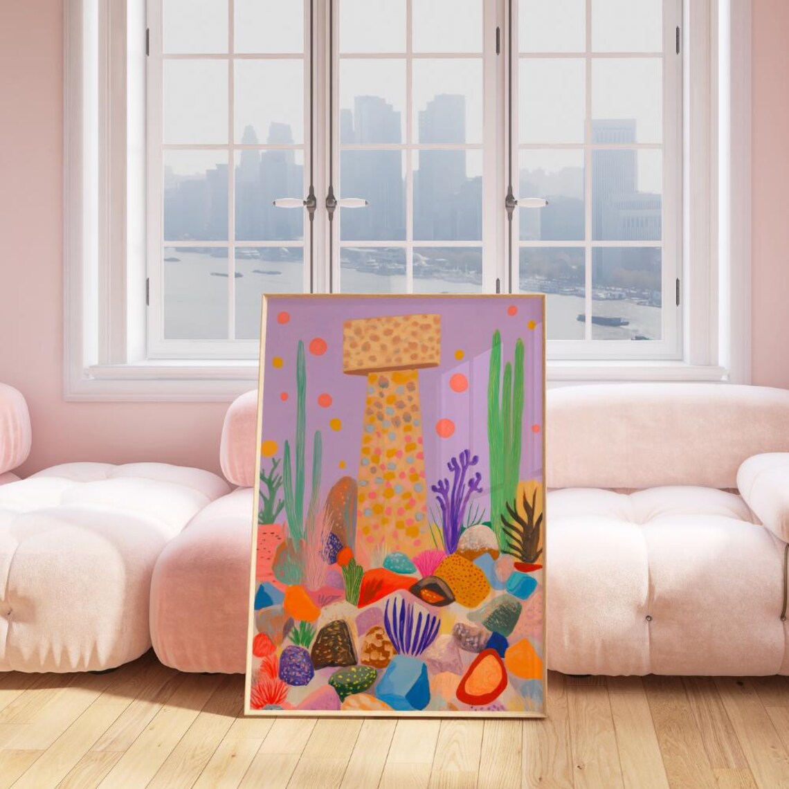 Midcentury Modern Rock Collage, Desert Cactus Art - Image 2