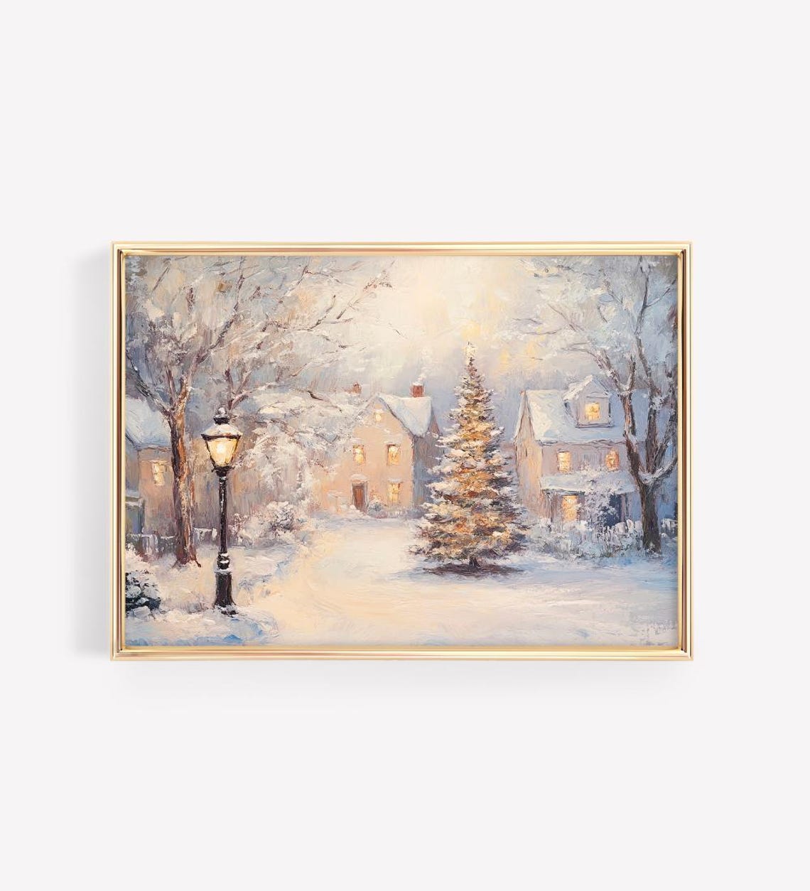 Snowy Neighborhood Street With Lit Christmas Tree At Night Poster - Image 4