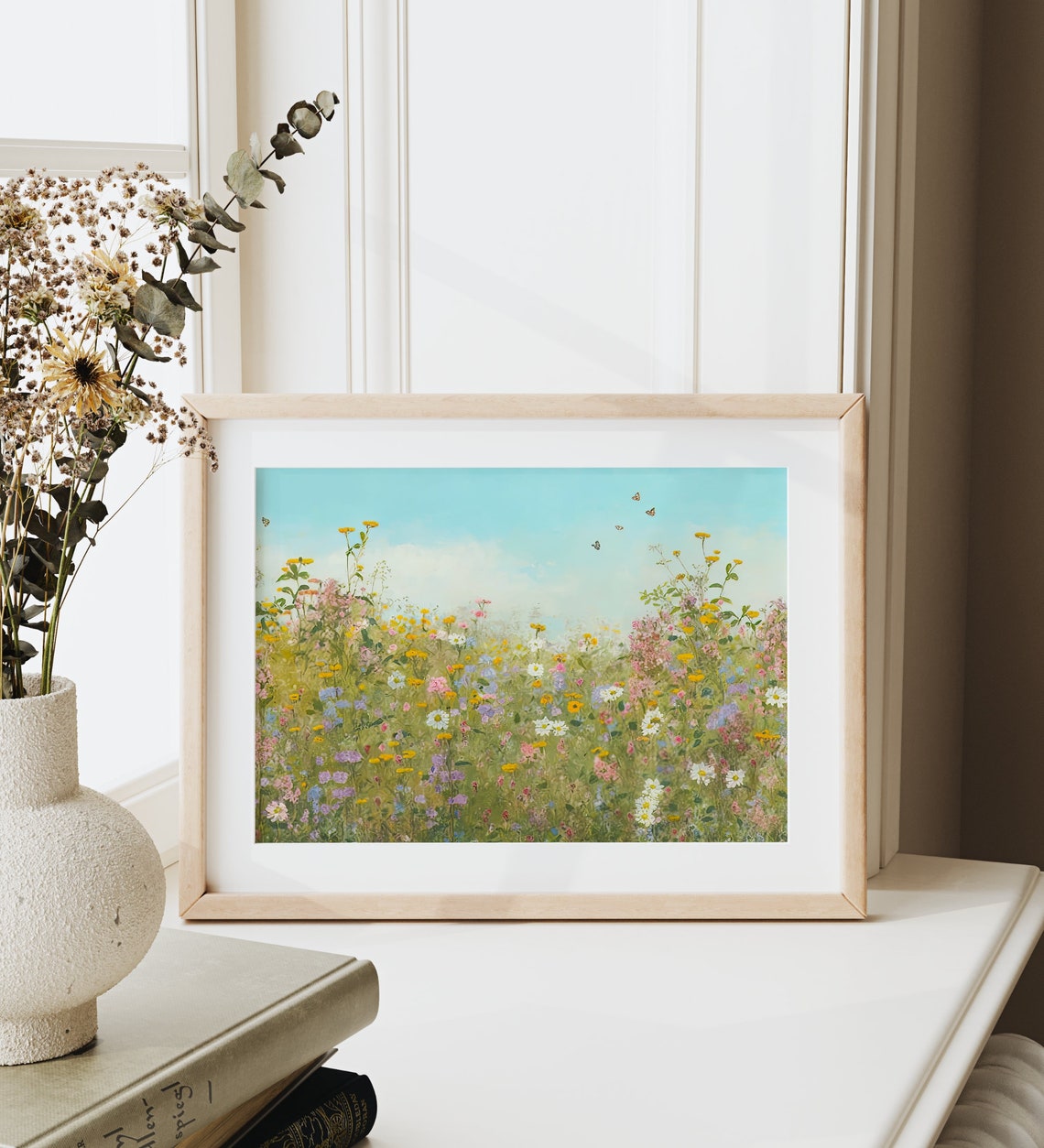 Wildflower Field Blue Sky Summer Meadow Landscape Art Poster - Image 2