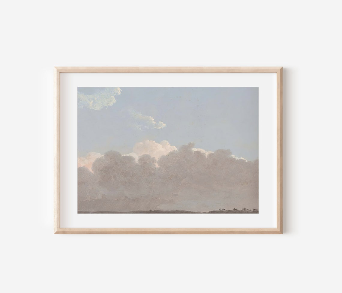 Vintage Clouds Painting Soft Gray Pink Clouds Over Distant Land Poster - Image 3
