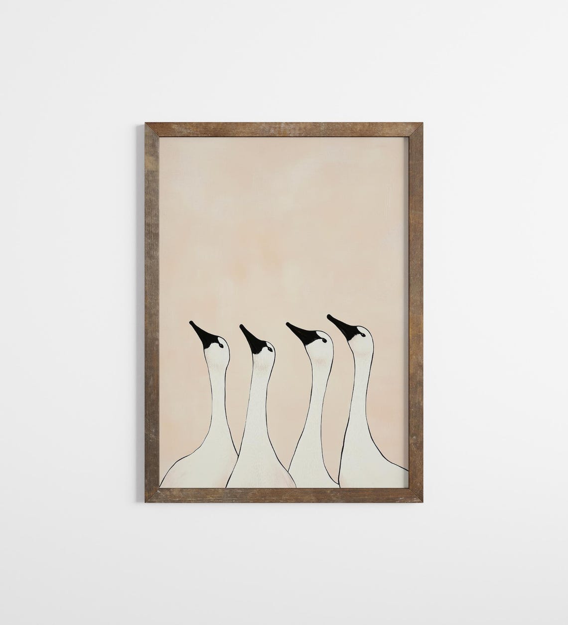 Four White Geese Looking Up Minimalist Neutral Bird Decor Poster - Image 2