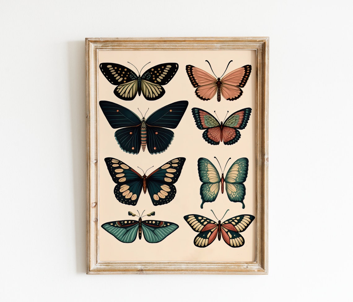 Vintage Butterfly Specimen Chart Cream Entomology Art Poster - Image 2
