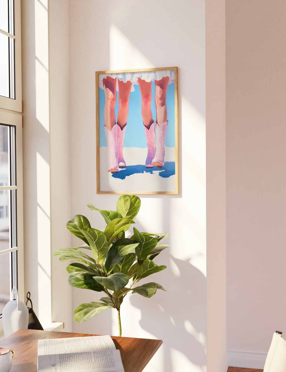 Coastal Cowgirl Poster Print Trendy Boots Decor Preppy Cowgirl Dorm Room Art Girly Aesthetic In Blue And Pink - Image 2