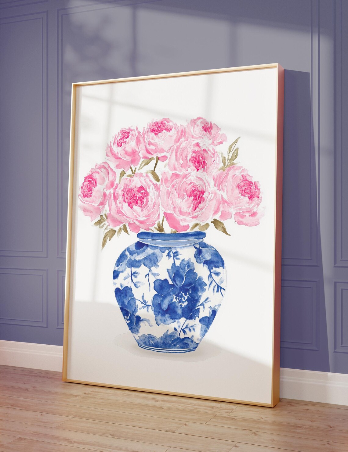 Pink Peonies Chinoiserie Vase Watercolor Floral Home Decor Poster - Image 3