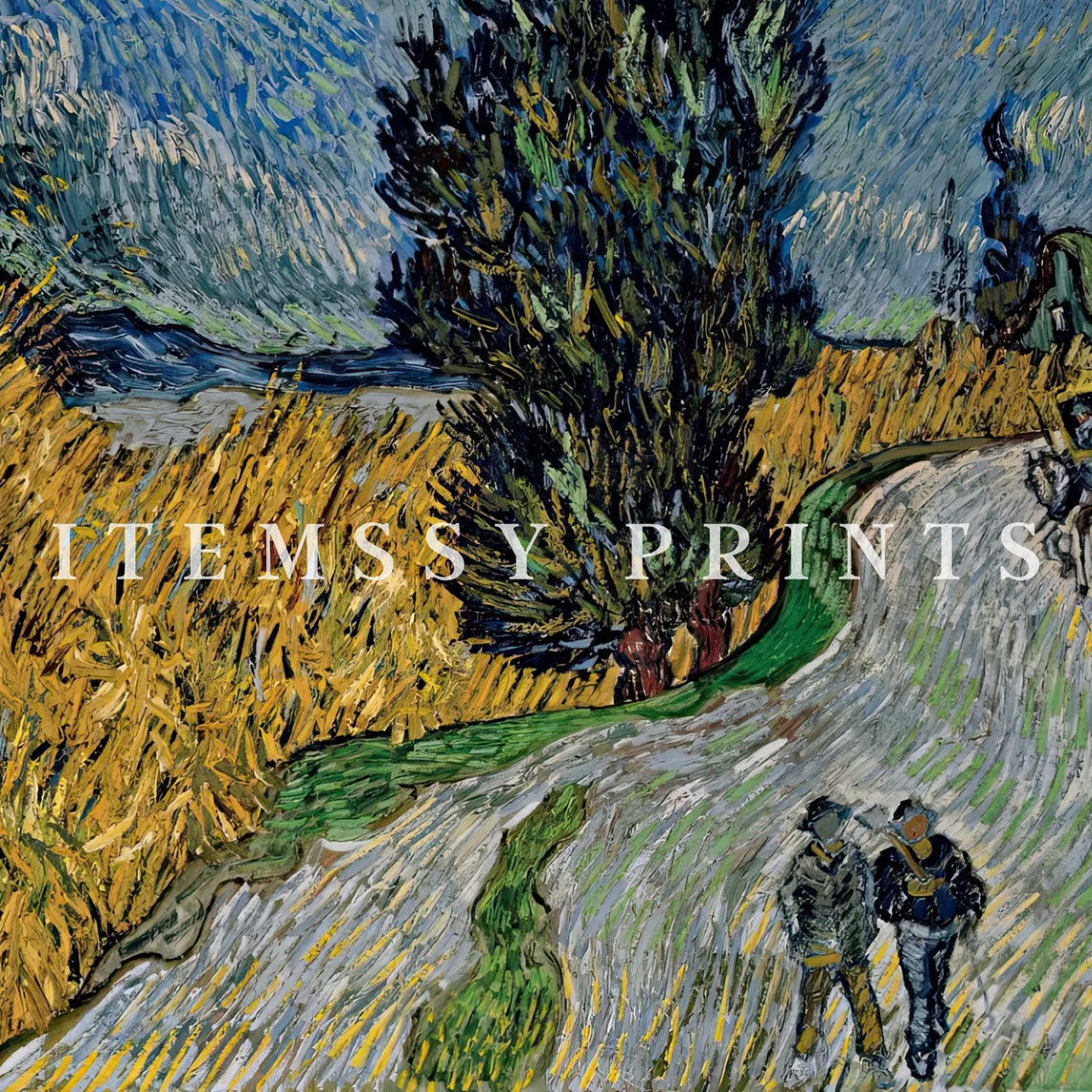 Vincent van Gogh Country Road By Night Cypress Trees Starry Sky Poster - Image 2