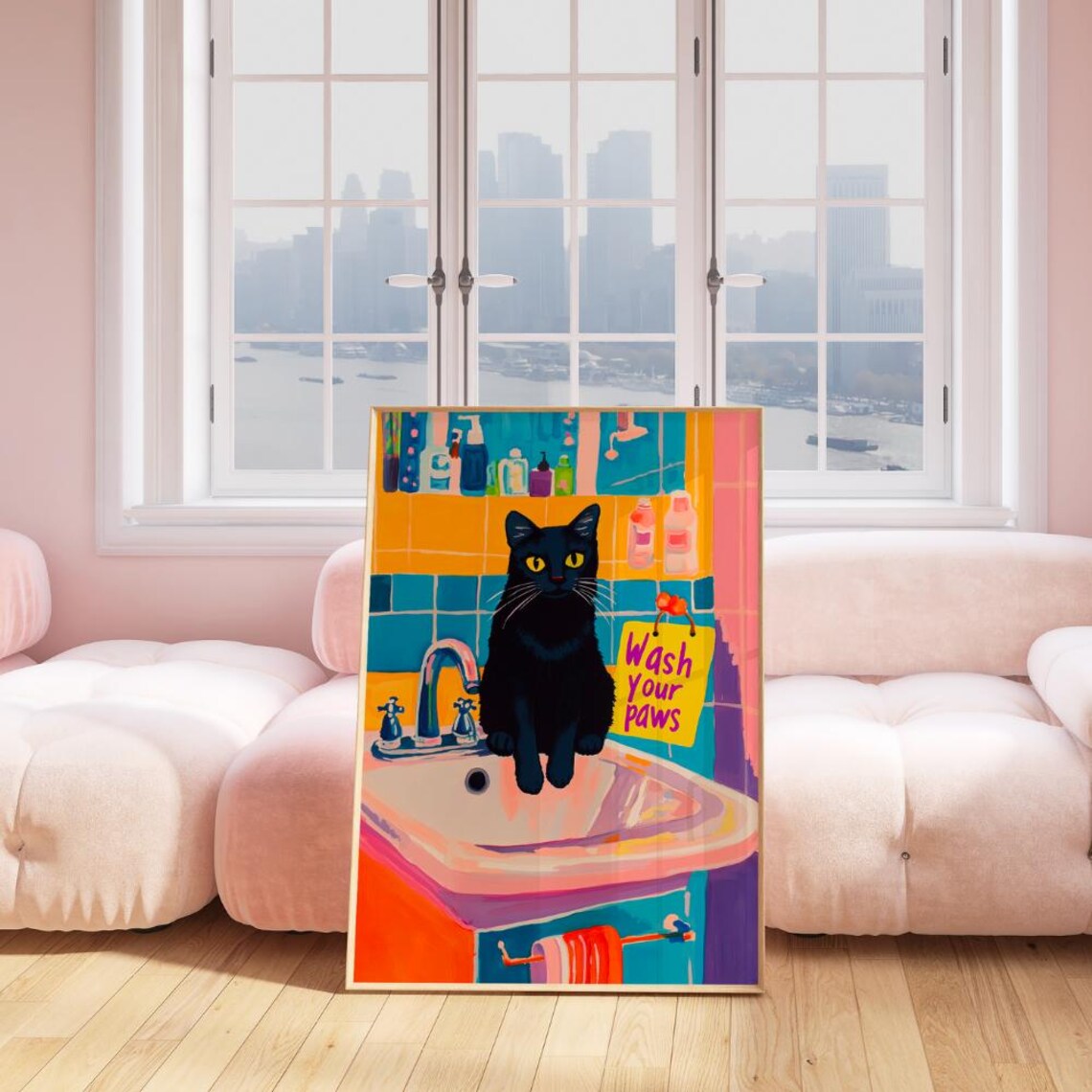 Wash Your Paws Black Cat Bathroom Art Print Funny Maximalist Dopamine Decor - Image 2