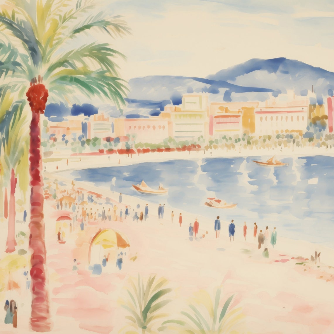 Matisse Inspired Seaside Promenade Palm Beach Watercolor Art Poster - Image 2