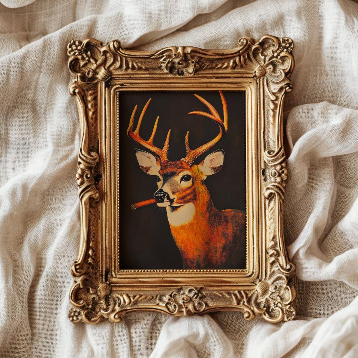 Vintage Buck Smoking Poster, Whimsical Retro Deer - Image 2