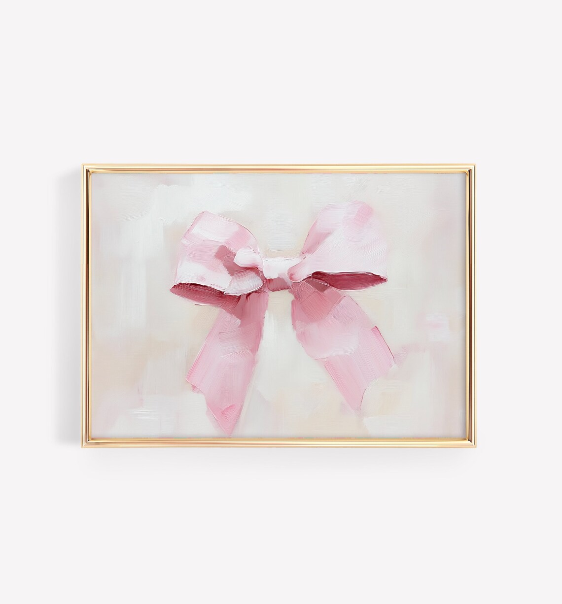 Pink Oil Painted Ribbon Bow Neutral Beige Coquette Nursery Art Poster - Image 3