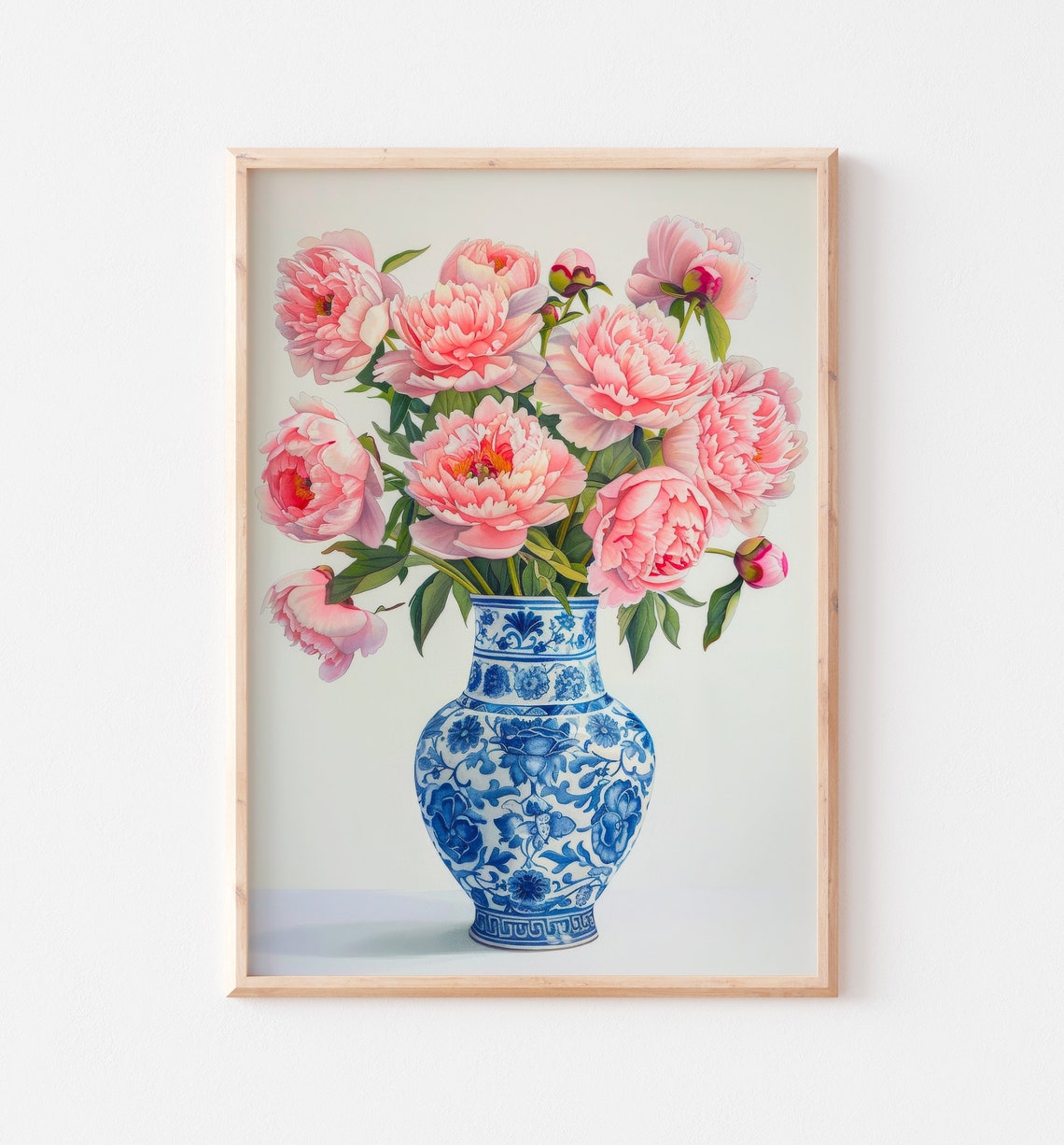 Pink Peonies in Blue White Chinoiserie Vase Botanical Poster - Image 2