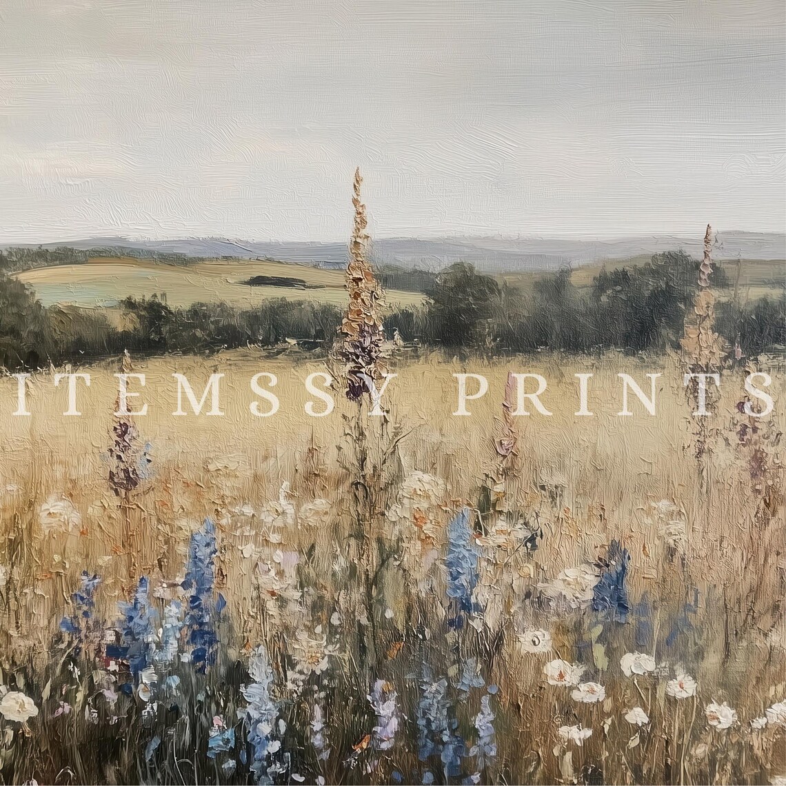 Wildflower Field Golden Meadow Vintage Landscape Oil Painting Poster - Image 2