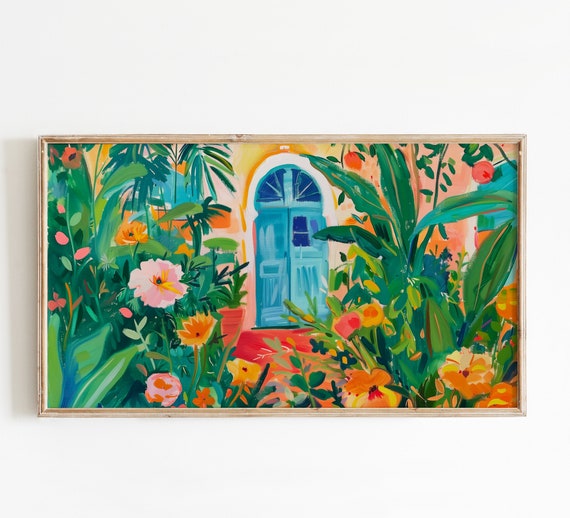 Bright Botanical Facade Tv Art Vibrant Floral Frame Tv Art Modern Colorful And Bold Illustration Home Decor