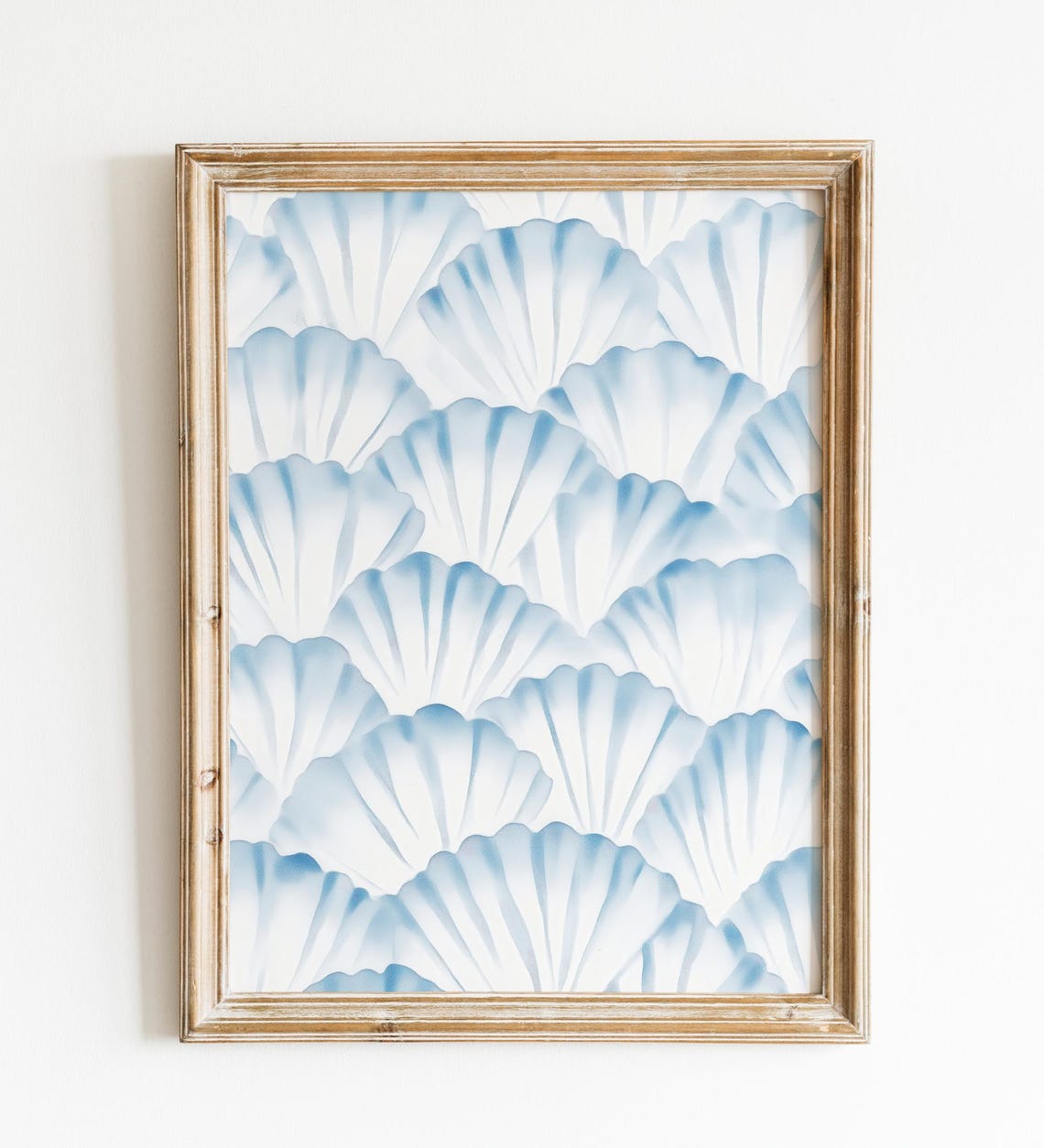 White Blue Scallop Shell Pattern Minimalist Coastal Wall Art - Image 2