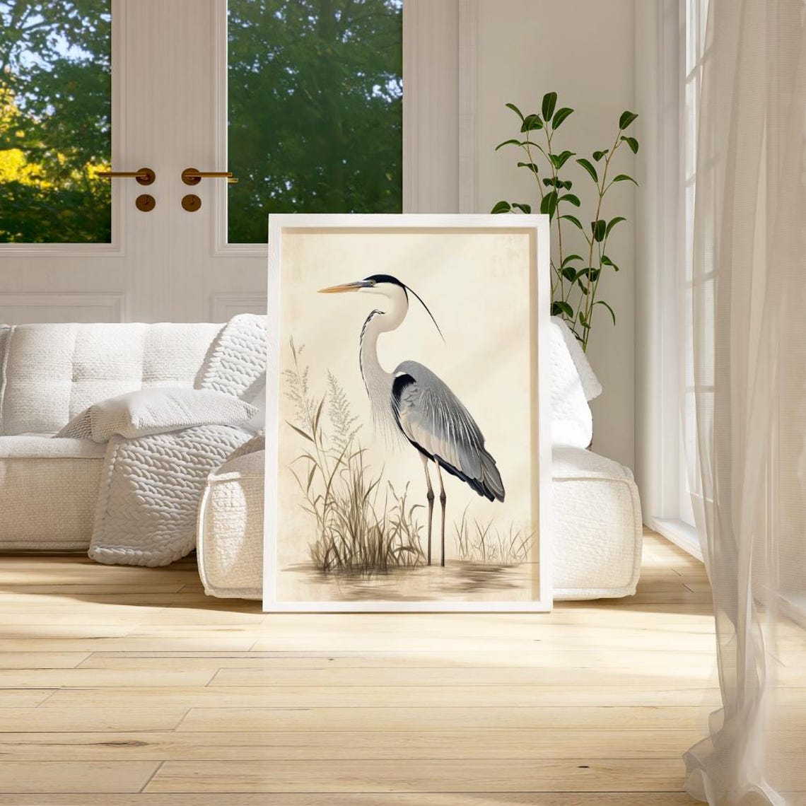 Great Blue Heron Watercolor Bird Art Standing in Marsh Reeds Print - Image 3