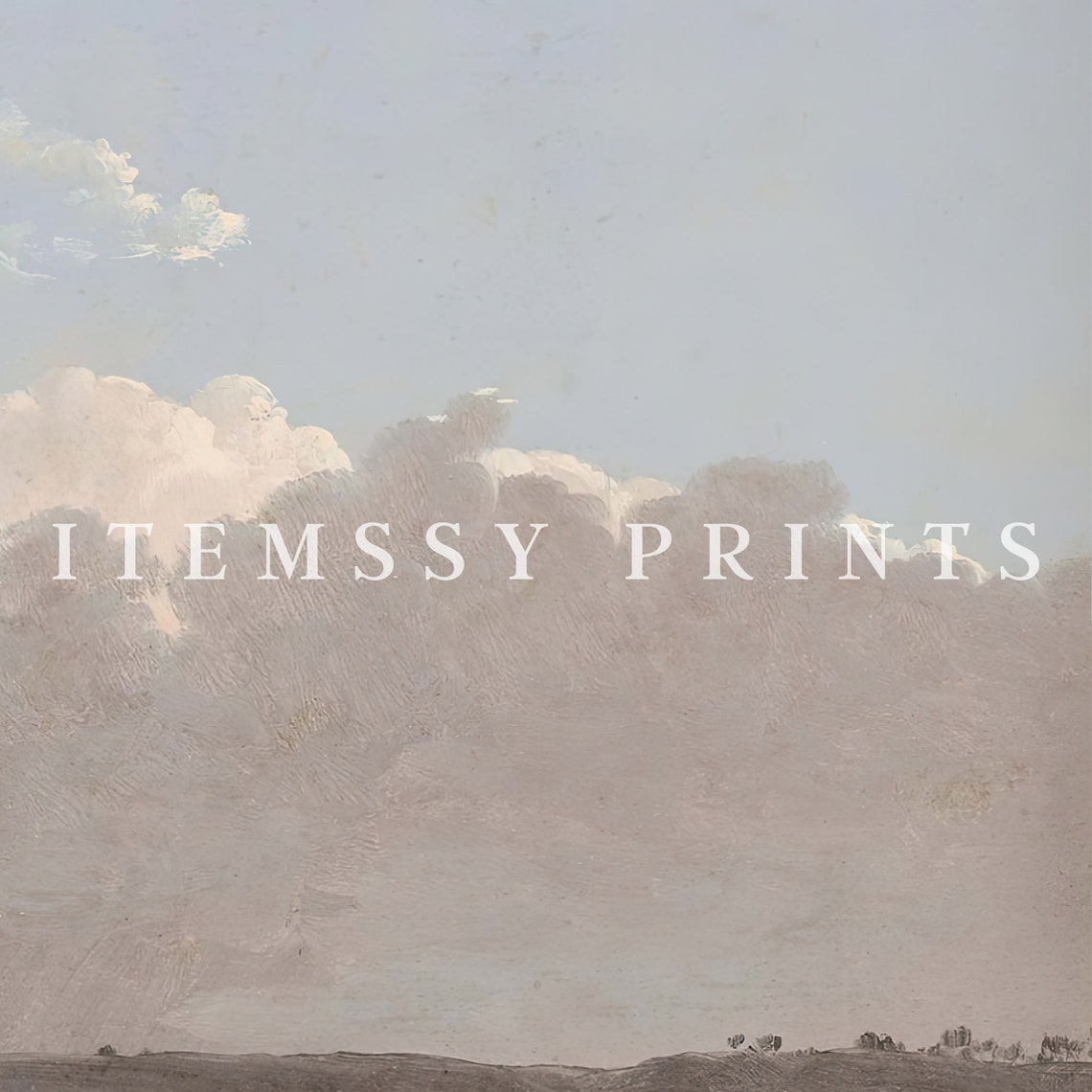 Vintage Clouds Painting Soft Gray Pink Clouds Over Distant Land Poster - Image 2
