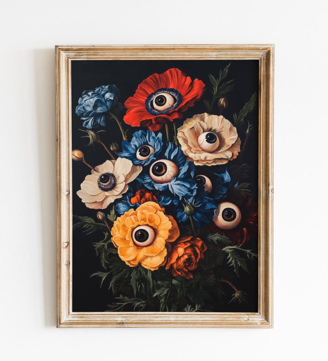 Dark Moody Flower Bouquet with Eyeballs Creepy Weirdcore Art Print - Image 2