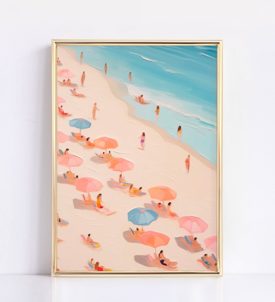 Aerial Beach Umbrella Scene Turquoise Waves Summer Vacation Art Poster - Image 2