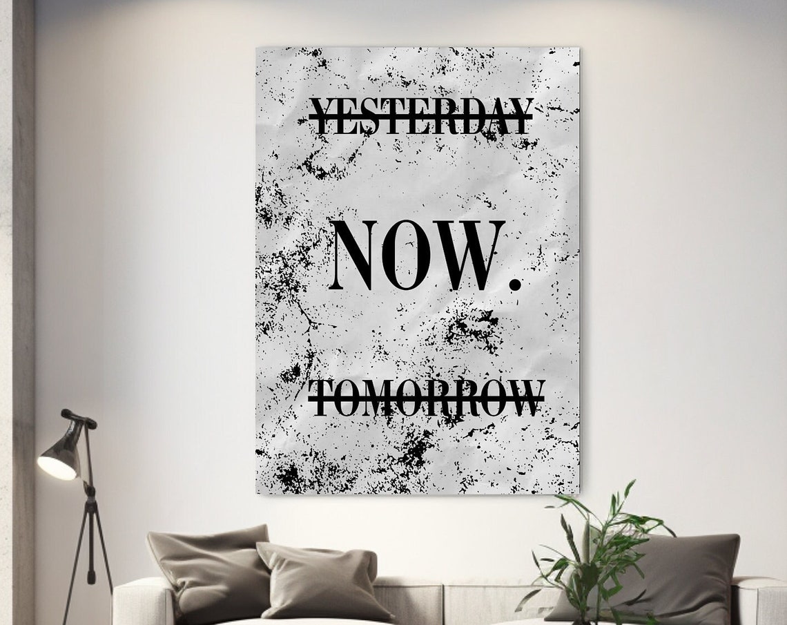 Now Motivational Quote Grunge Black And White Typography Wall Poster