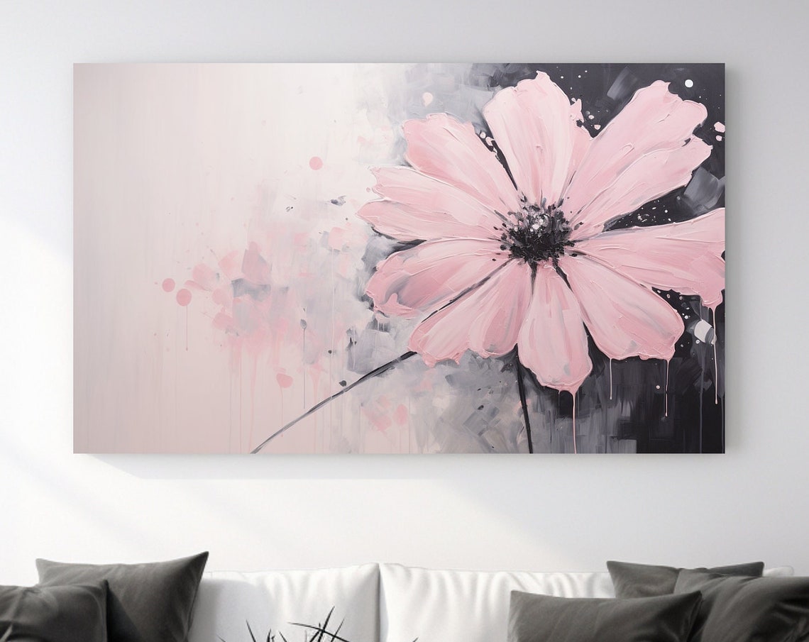 Pink Cosmos Flower Black Background Abstract Floral Art Poster