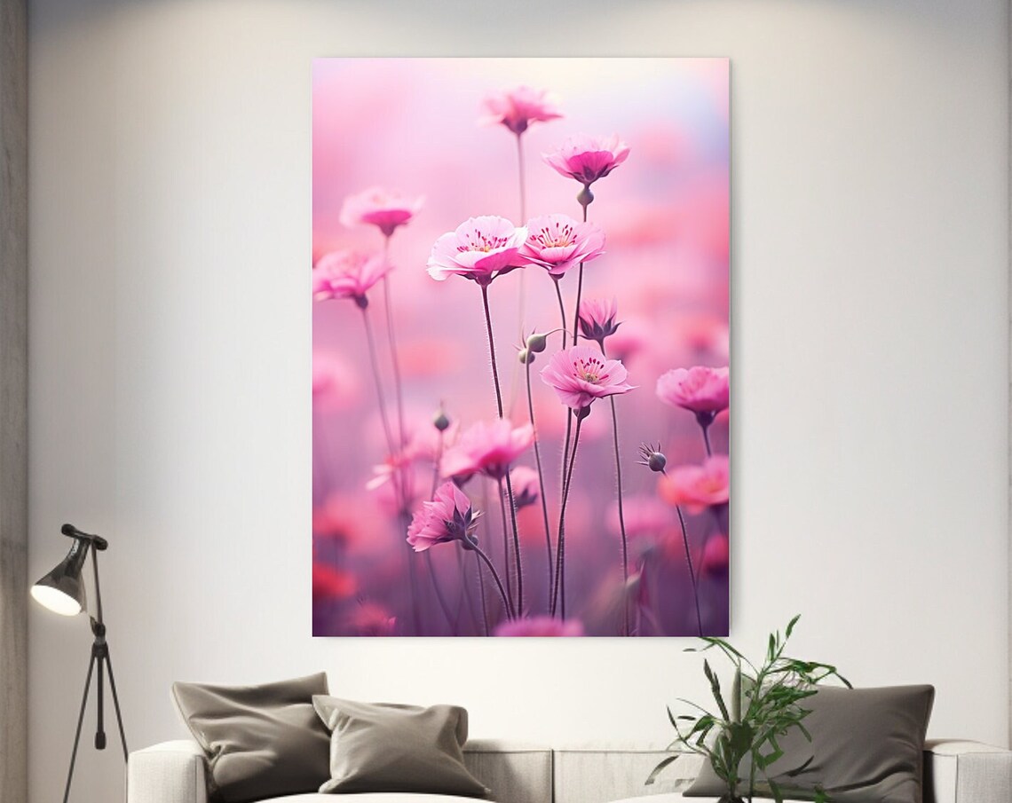 Pink Blossom Flowers Soft Romantic Meadow Floral Botanical Wall Art
