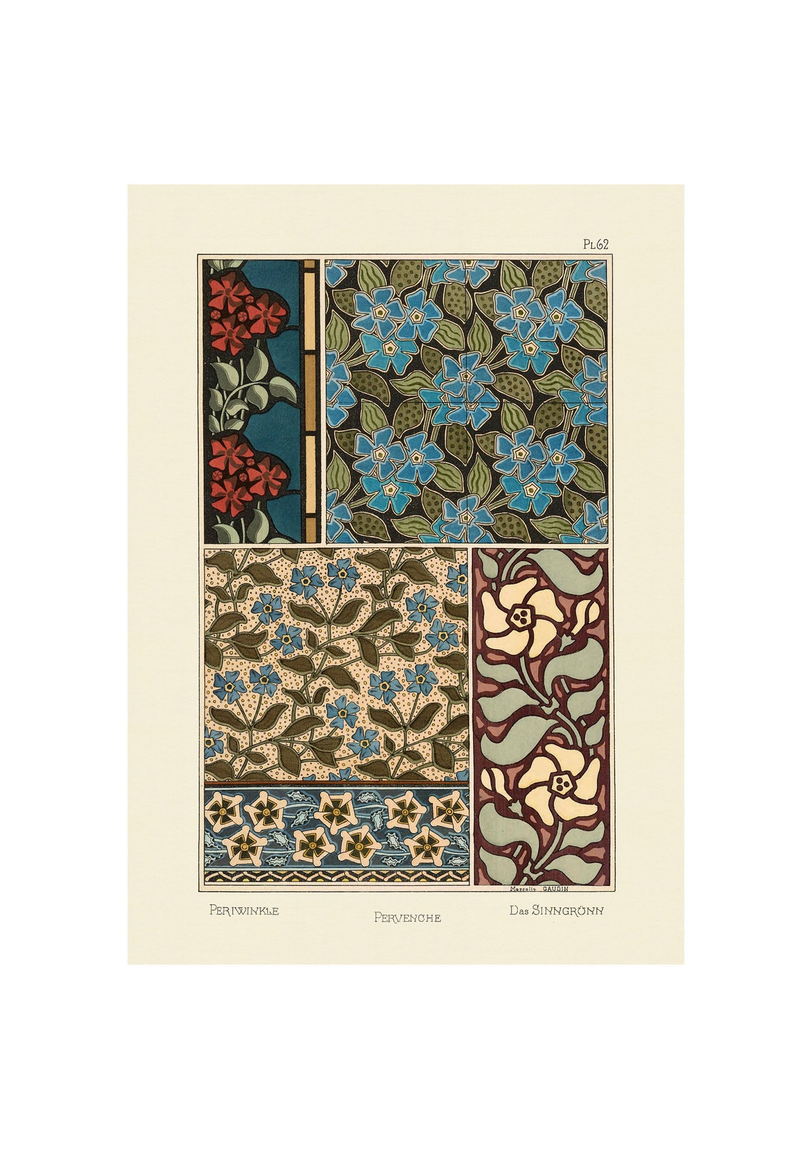 1896 Art Nouveau Periwinkle Blue Floral Pattern Ornament Poster