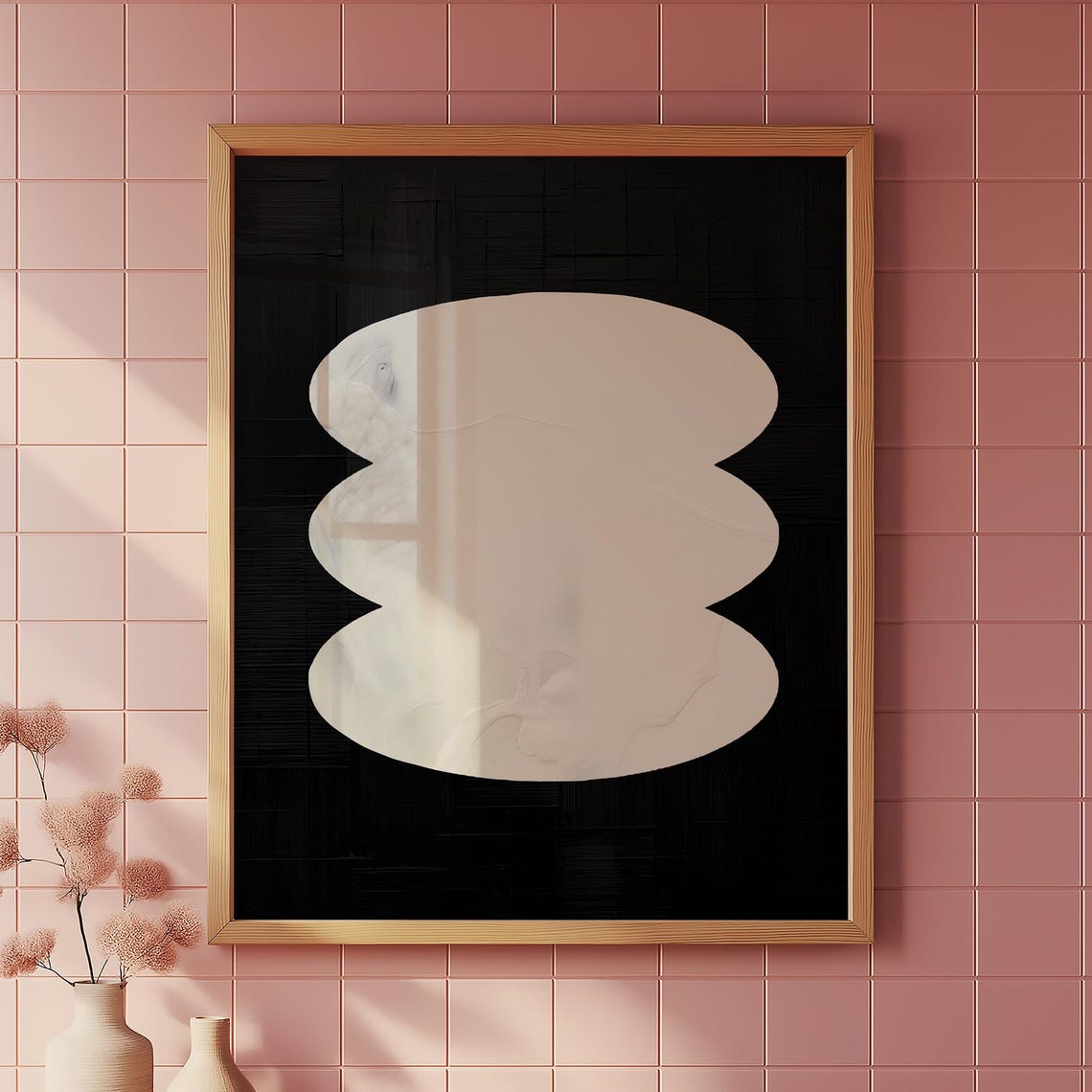 Black Cream Organic Shapes Modern Abstract Minimalist Poster