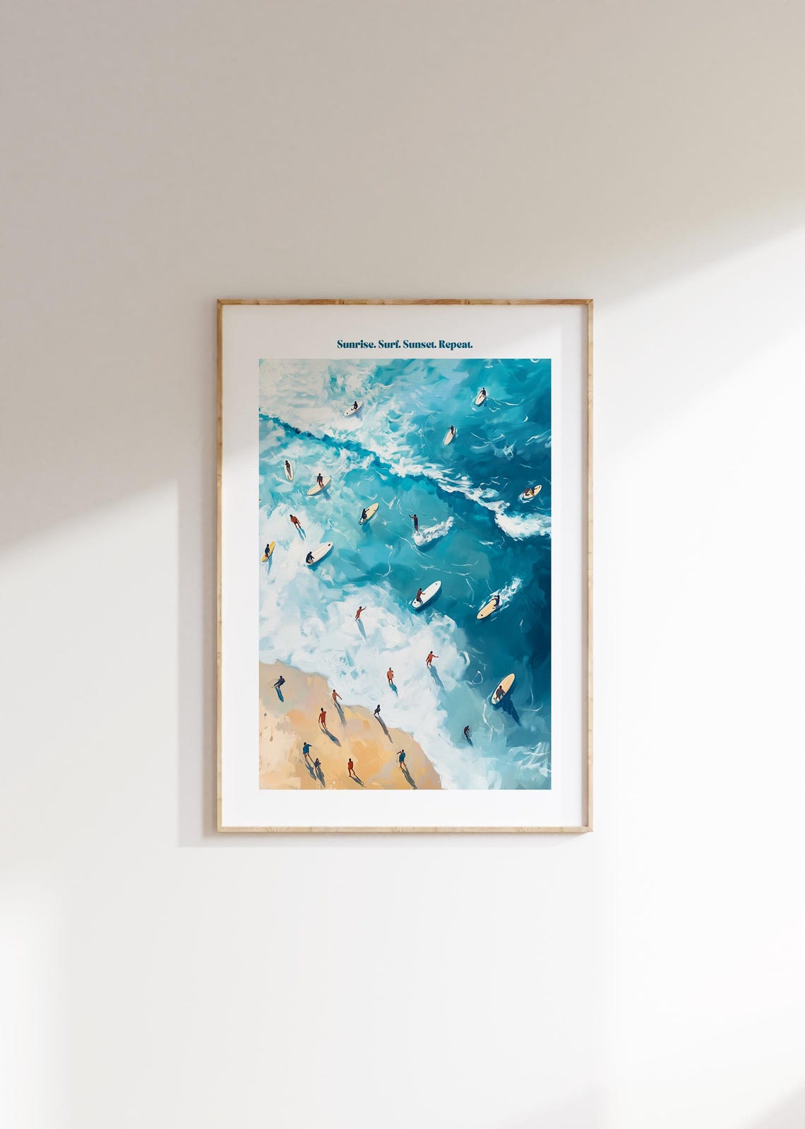 Sunrise Surf Sunset Repeat Aerial Shoreline Surfers Quote Poster - Image 4