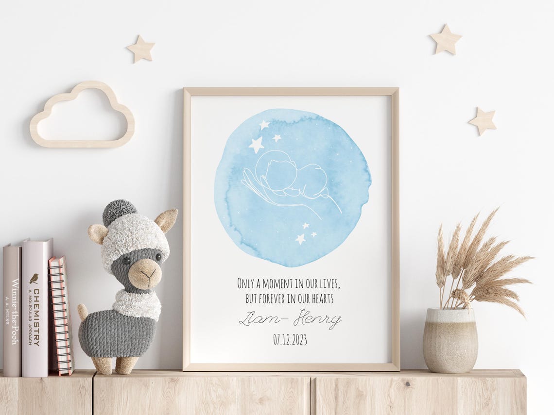 Baby Hand Outline Blue Circle Personalized Memorial Art Poster