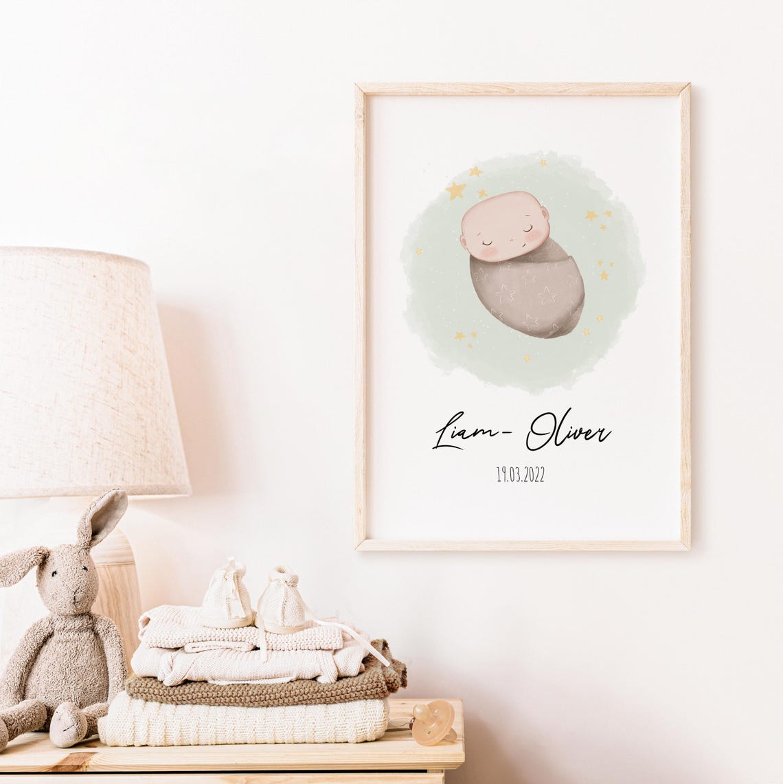 Sleeping Baby Watercolor Memorial Keepsake Name Date Art Poster - Image 5