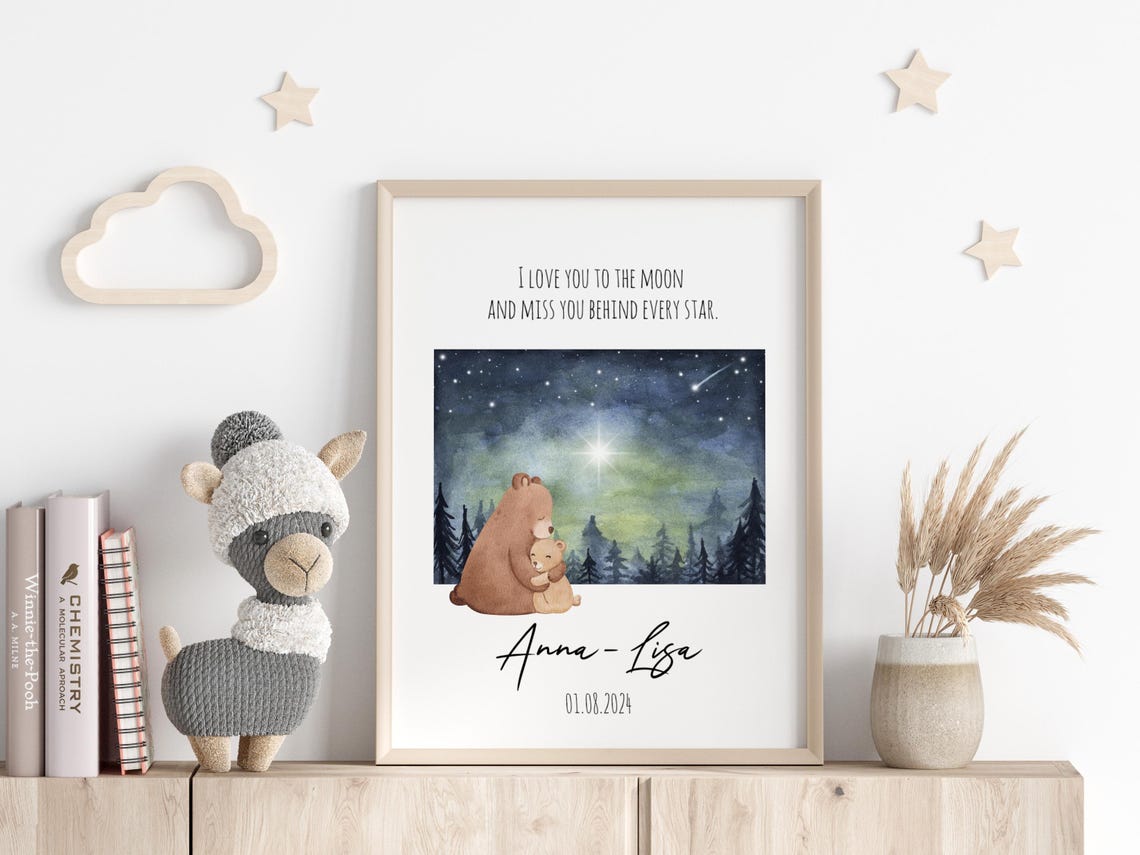 Bear Hug Under Stars Personalized Memorial Keepsake Art Poster