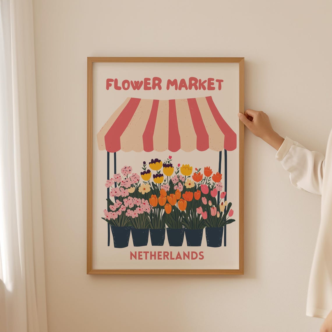 Flower Market Netherlands Tulip Stall Retro Floral Decor Poster