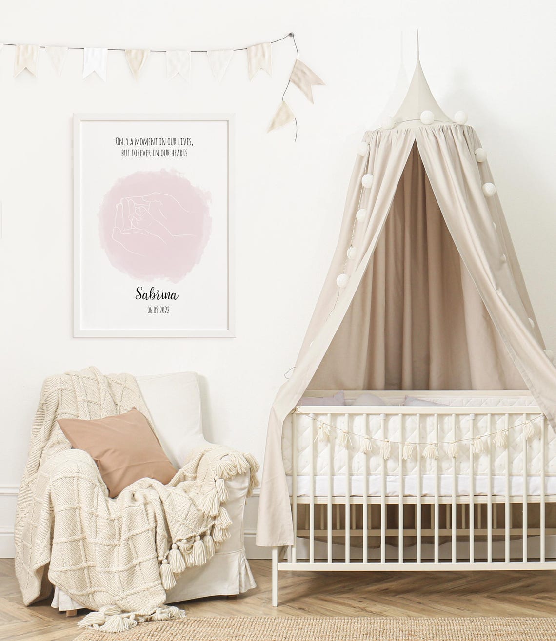 Personalized Baby Foot In Hands Line Art Memorial Quote Poster - Image 2