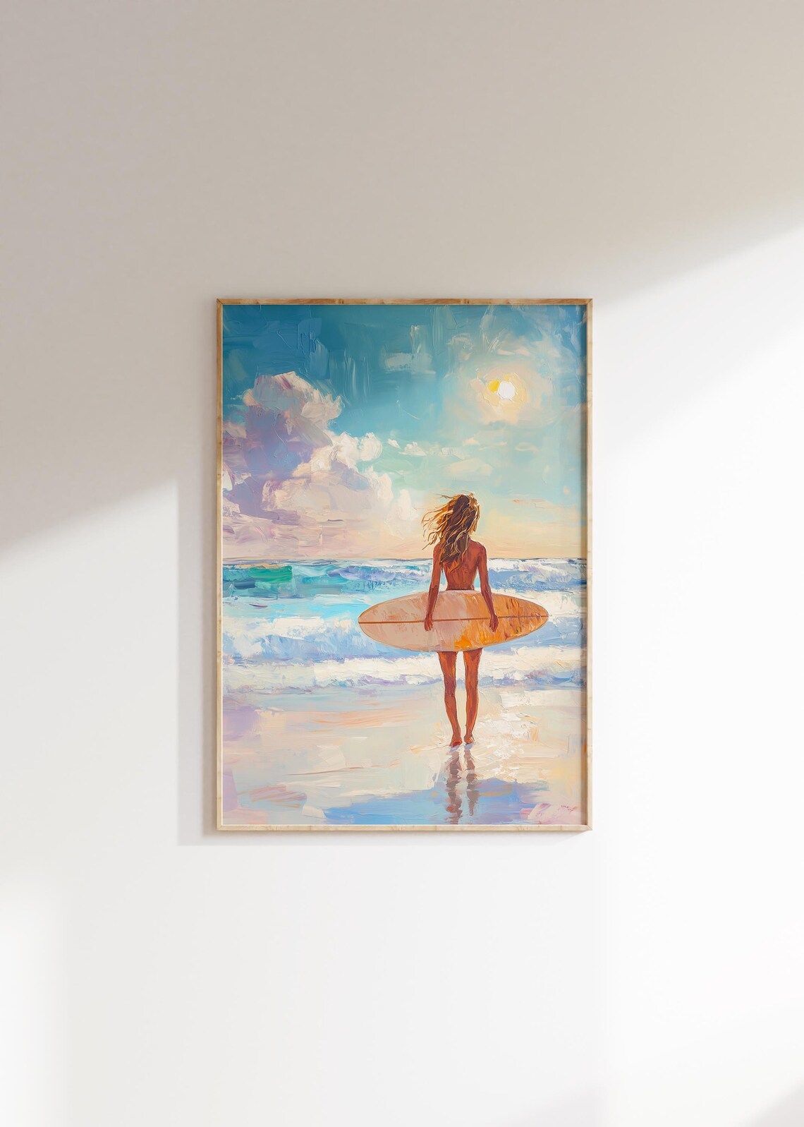 Surfer Girl Sunny Day Turquoise Sea Beach Watercolor Art Poster - Image 4