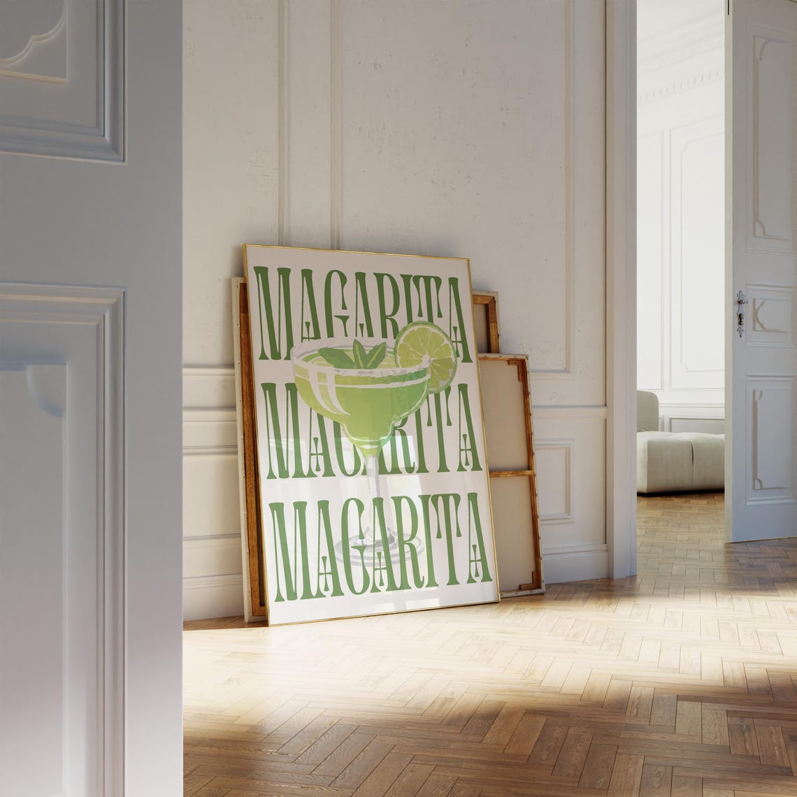 Margarita Green Typography Cocktail Poster Lime Glass Bar Decor - Image 2