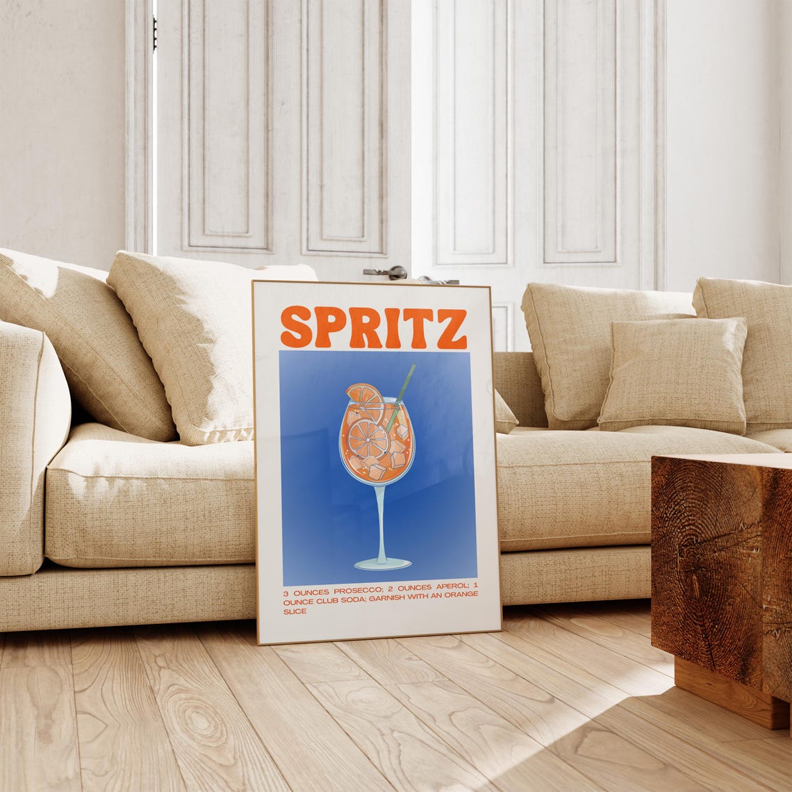 Spritz Aperol Cocktail Recipe Poster Retro Orange Blue Kitchen Art - Image 3