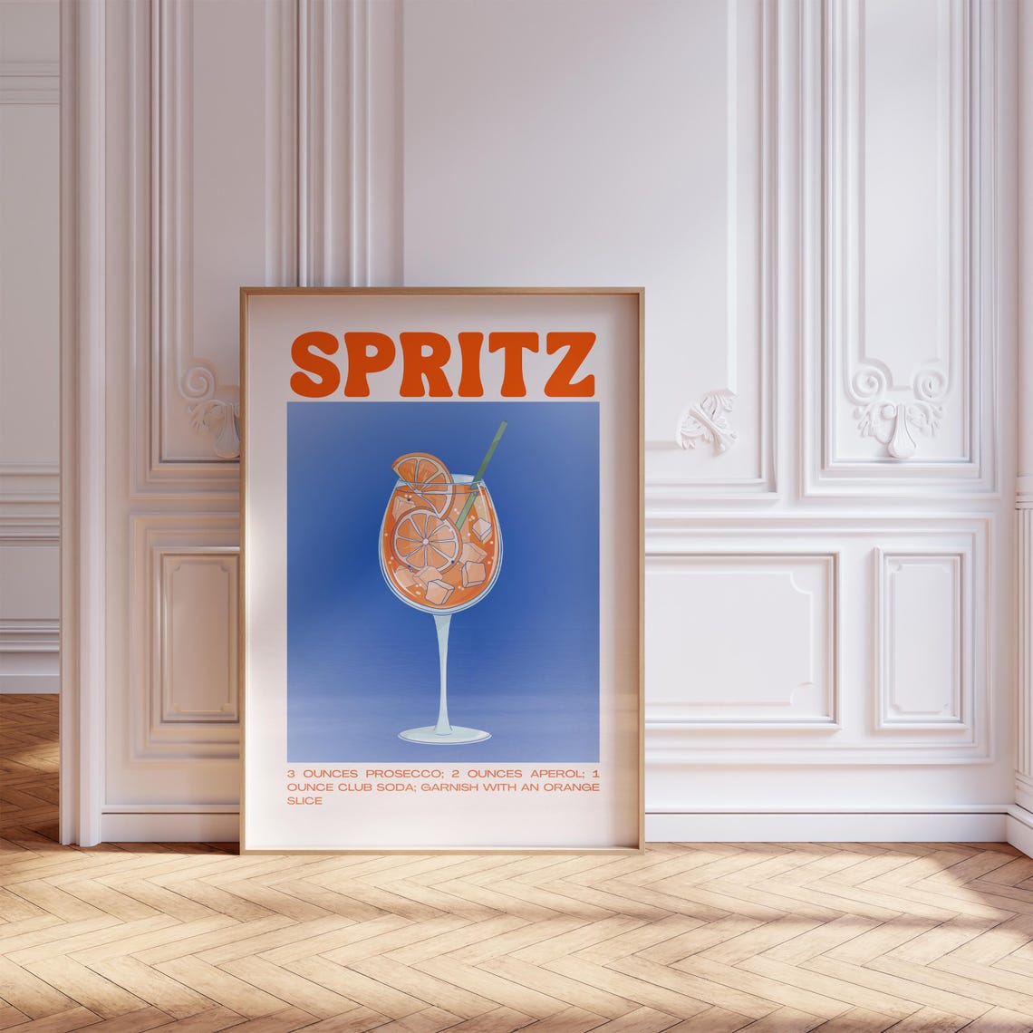 Spritz Aperol Cocktail Recipe Poster Retro Orange Blue Kitchen Art